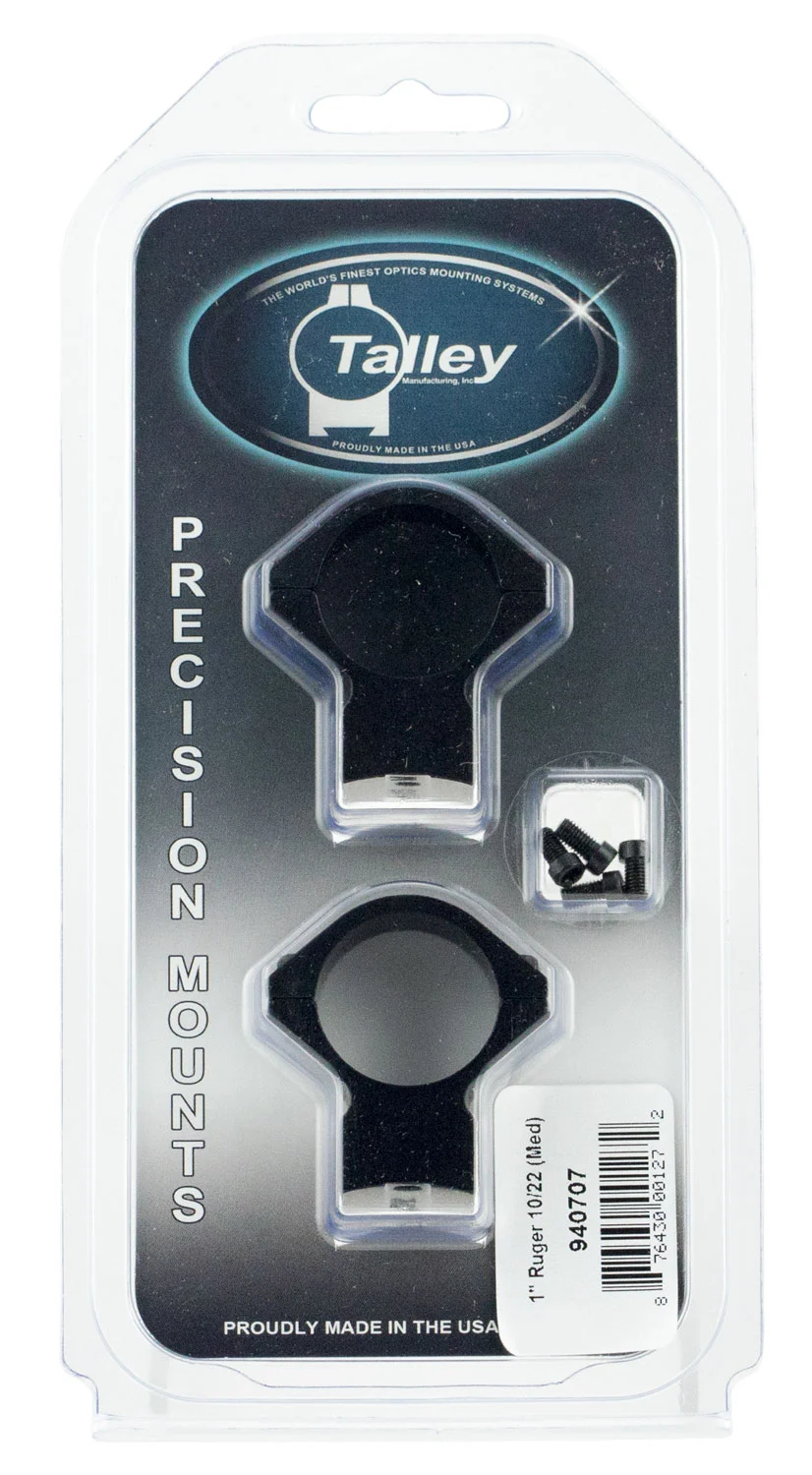 Talley 940707 Scope Mount/Ring Combo Black Anodized 1" Tube Ruger 10/22 Medium Rings
