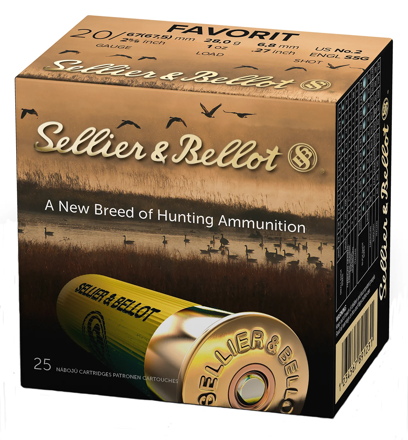 Sellier & Bellot SB20BSA Hunting 20Gauge 2.75" 12Pellets 1oz 2Shot 25 Box/10 Case