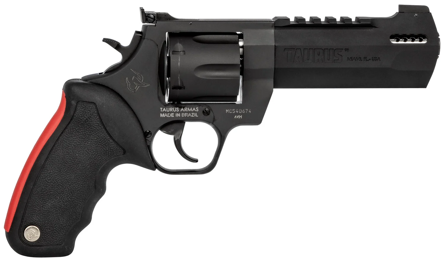 Taurus 2440051RH Raging Hunter 44 Rem Mag 6rd 5.12" Matte Black Oxide Steel Black Rubber with Integrated Red Cushion Insert Grip