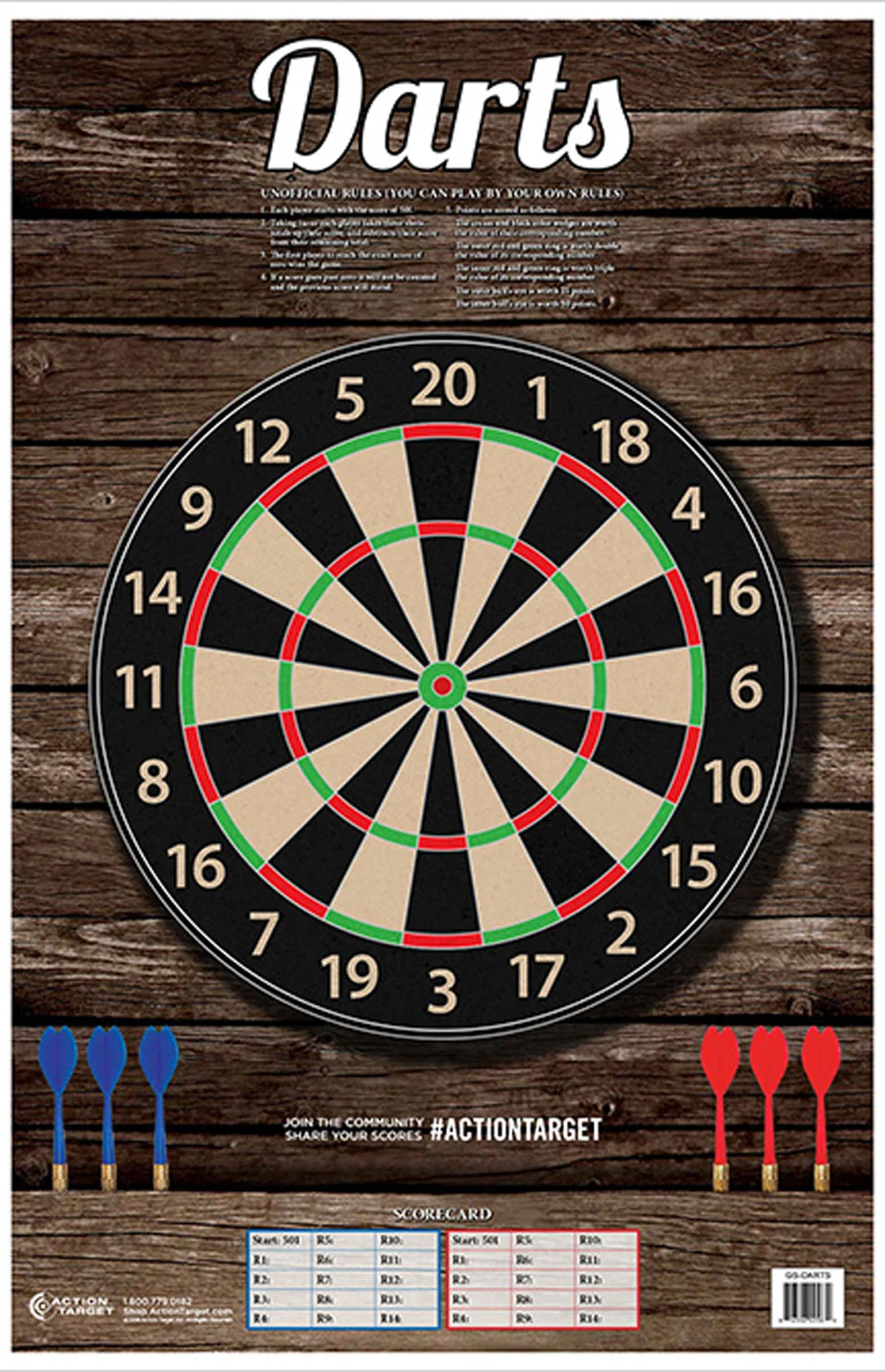 Action Target GSDARTS100 Entertainment Dart Board Paper Hanging 23" x 35" Multi-Color 100 Per Box