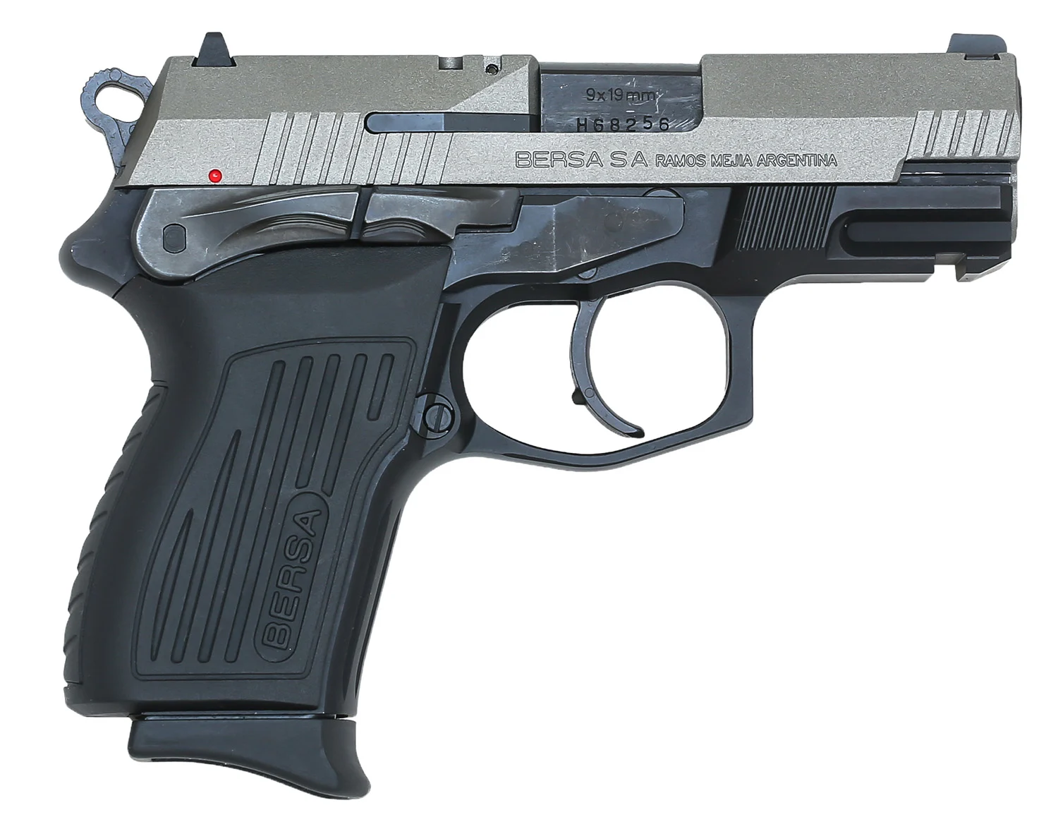 Bersa TPR9CDT TPRC Compact Frame 9mm Luger 13+1, 3.50" Black Steel Barrel, Nickel Cerakote Serrated Steel Slide, Matte Black Aluminum Frame w/Beavertail, Ambidextrous