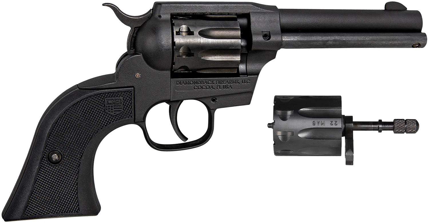 Diamondback DB0500A001 Sidekick 22 LR/22 WMR 9 Shot, 4.50" Black Cerakote Steel Barrel & Cylinder, Black Cerakote Zinc Alloy Frame Black Checkered Grips, Hammer Safety, Exposed Hammer
