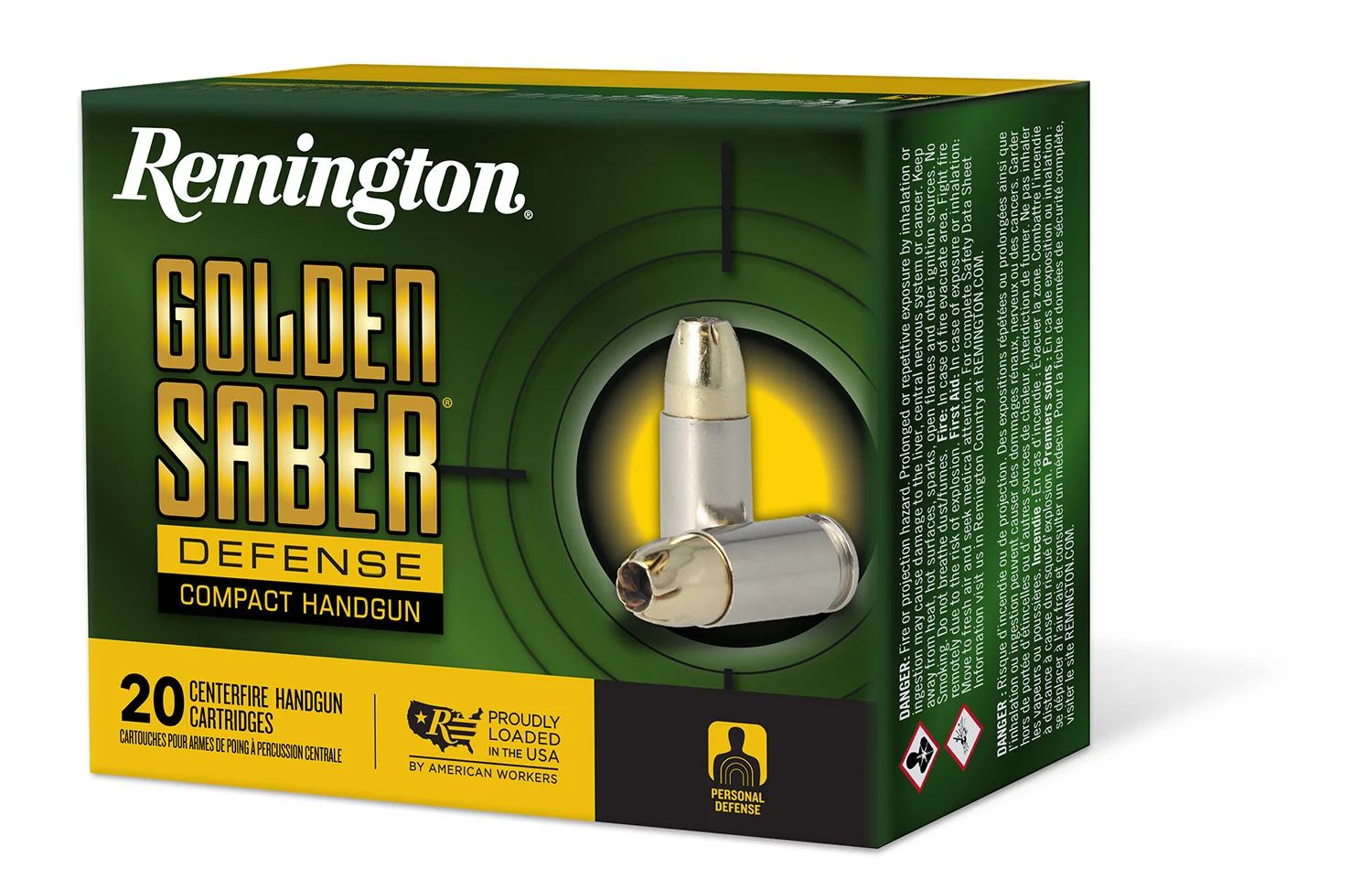 Remington Ammunition 27615 Golden Saber Defense 380ACP 102gr Brass Jacketed Hollow Point 20 Per Box/25 Case - Remington