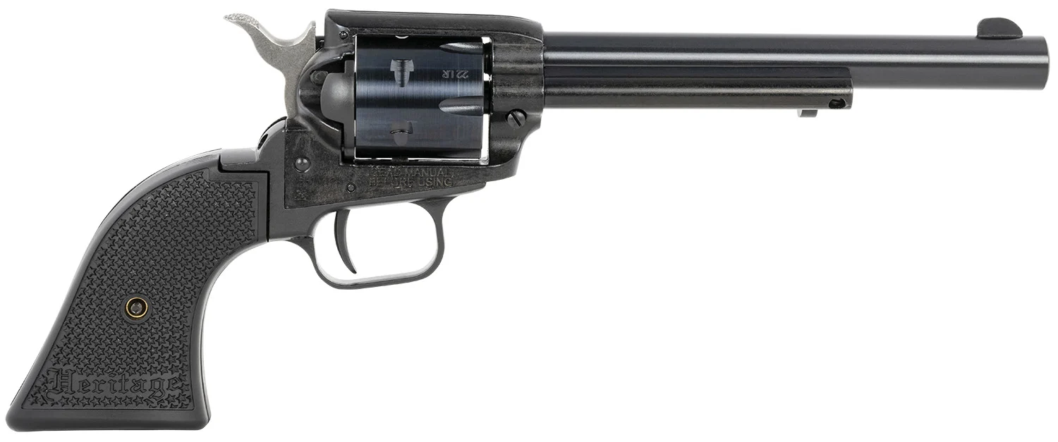 Heritage Mfg RR22B6PG Rough Rider 22 LR 6 Shot, 6.50" Black Steel Barrel, Black Zinc Alloy Frame, Black Cylinder, Black Polymer Grip, Hammer/Thumb Safety, Exposed Hammer