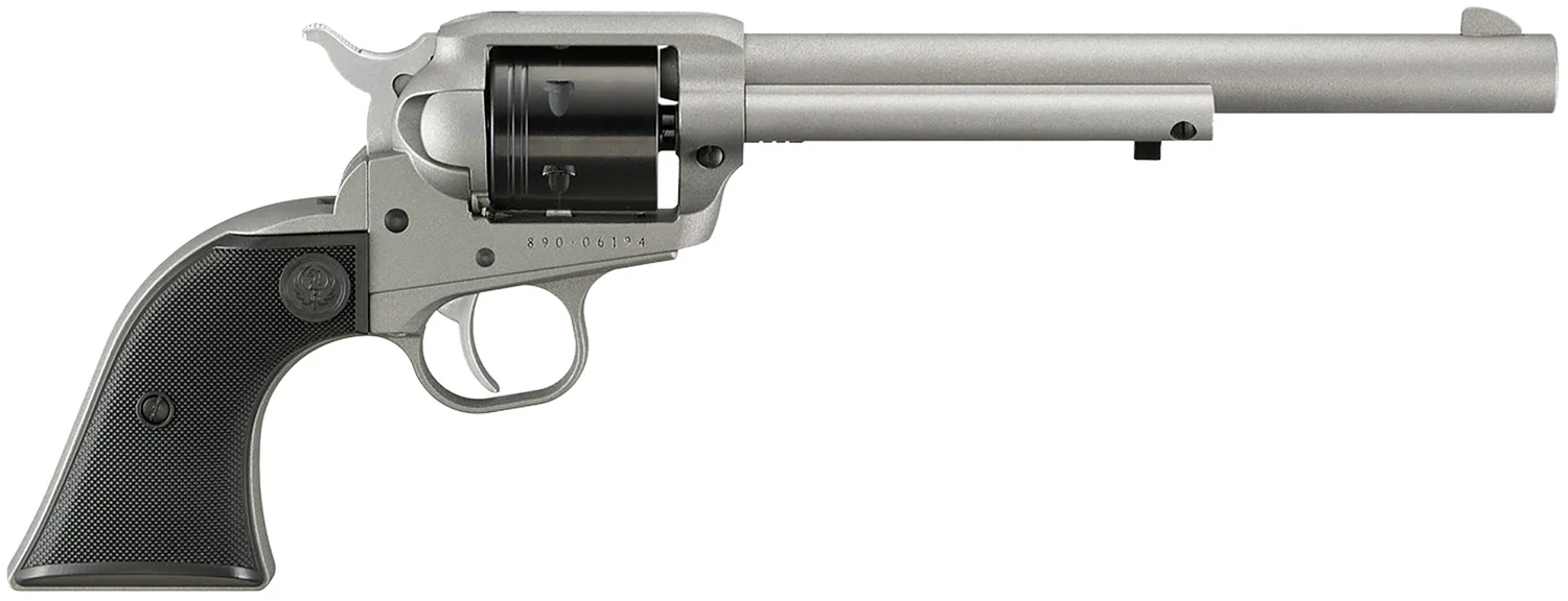 Ruger 2039 Wrangler 22 LR 6 Shot 7.50" Silver Cerakote Steel Barrel, Silver Cerakote Aluminum Frame, Black Cerakote Cylinder, Black Checkered Polymer Grip, Transfer Bar Safety, Exposed Hammer