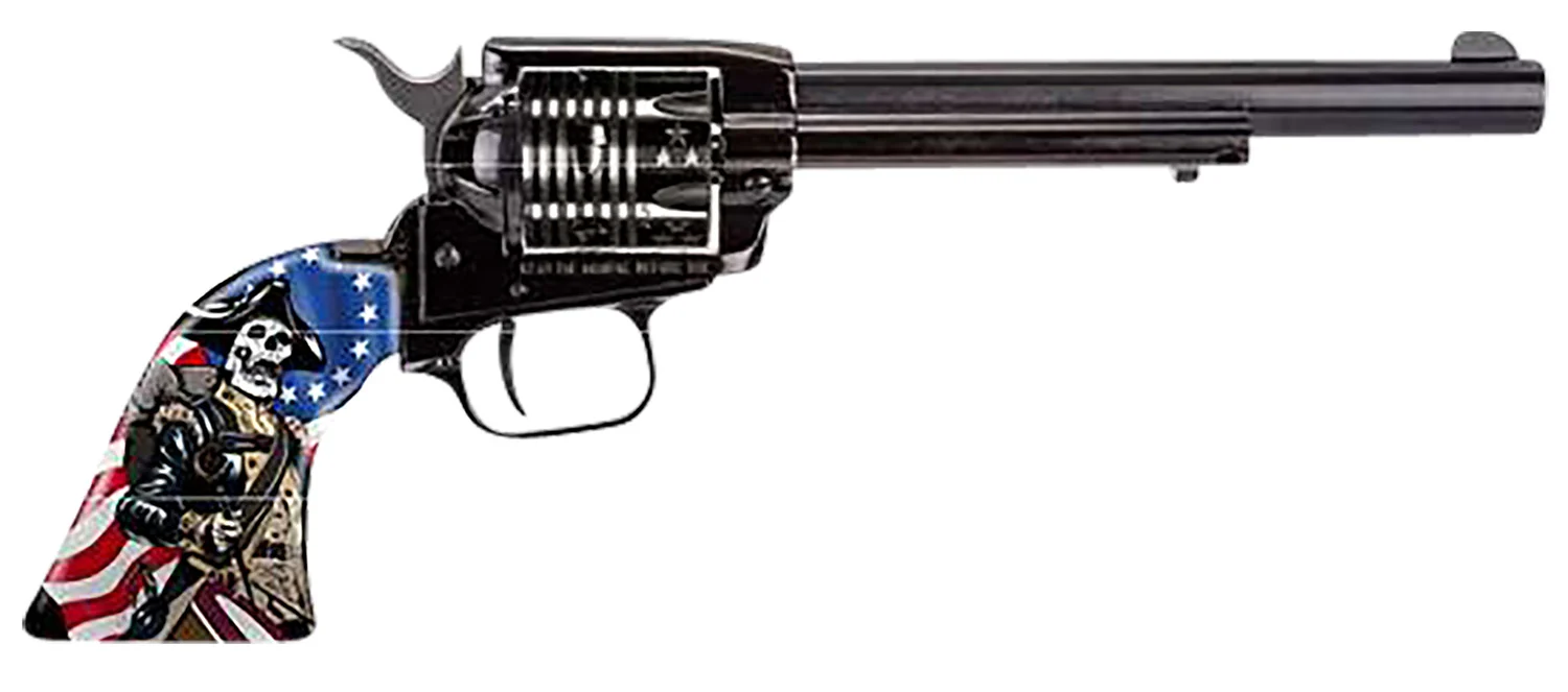 Heritage Mfg RR22B6ECSS Rough Rider Independence Day 22 LR 6 Shot 6.50" Black Oxide Barrel & Frame, Black Oxide w/Engraved US Flag Cylinder, Custom Designed US Flag w/Soldier Grips