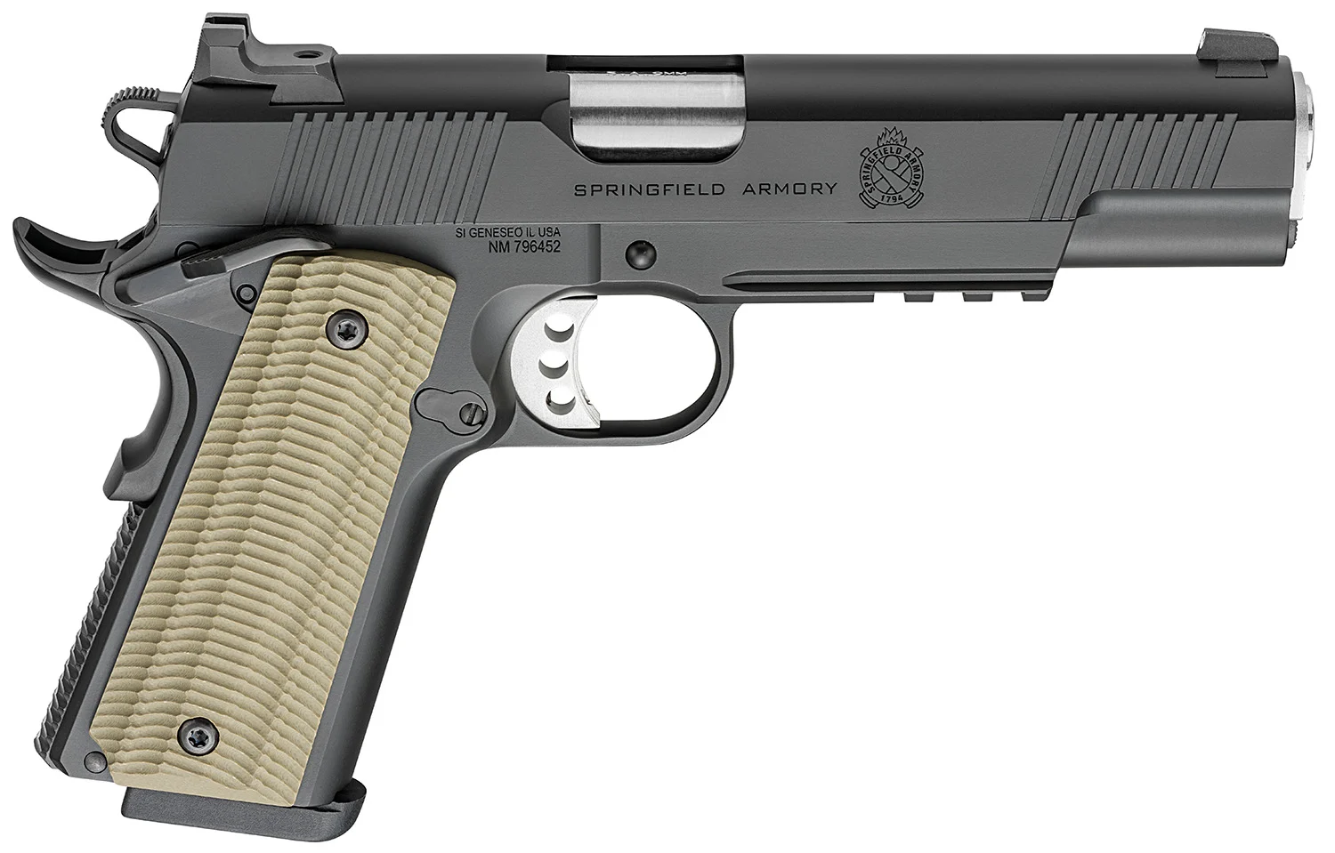 Springfield Armory PO9229 Operator 9mm Luger 9+1 5" Stainless Match Grade Steel Barrel, Black Cerakote Serrated Slide, Black Cerakote Stainless Steel Frame w/Beavertail & Picatinny Rail, VZ G10 Grips