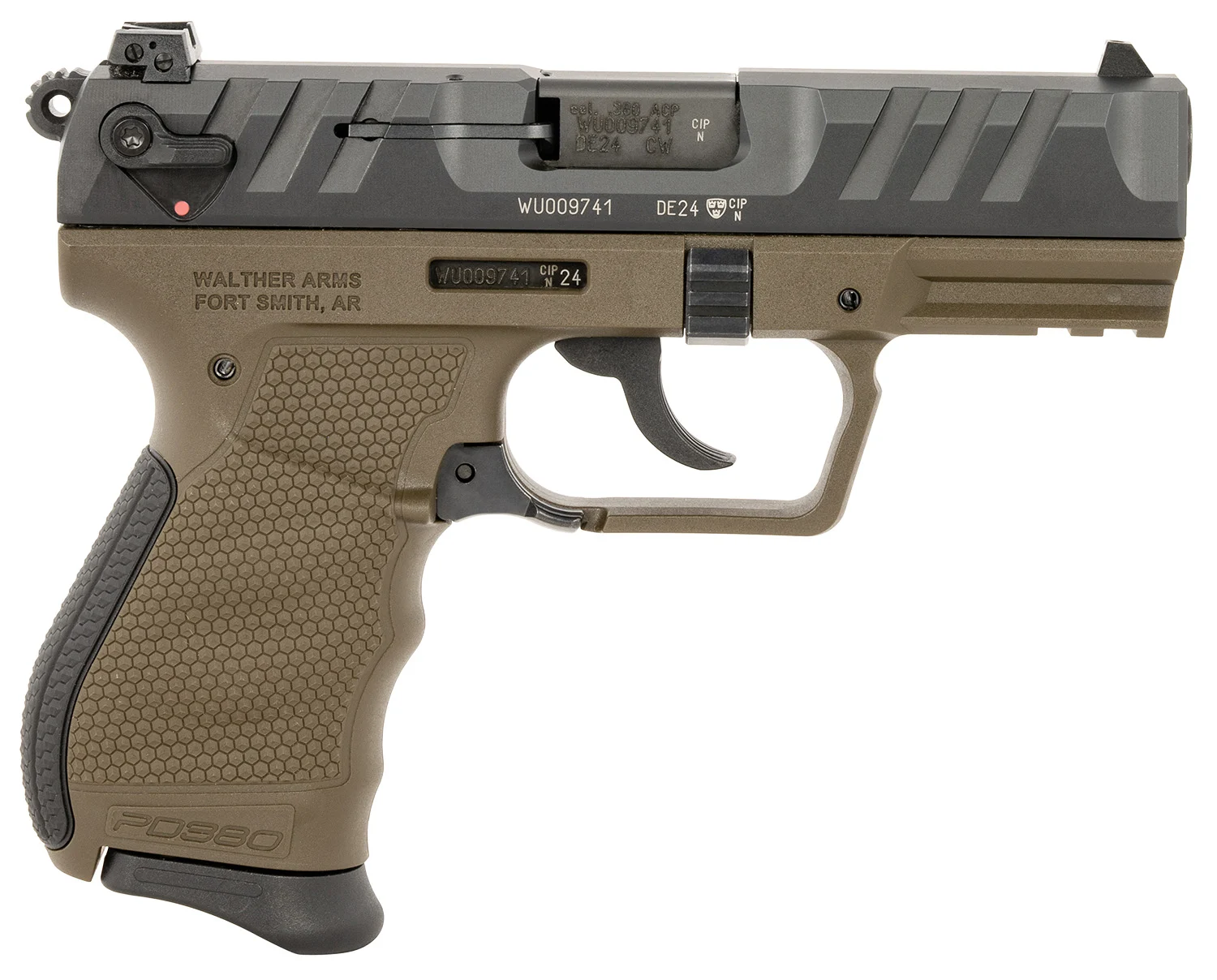 Walther Arms 5050515 PD380 Carry Frame 380 ACP 9+1 3.70" Black Stainless Steel, Barrel Black Cerakote Serrated Steel Slide, Military Green Polymer Frame, Textured Wraparound Grip