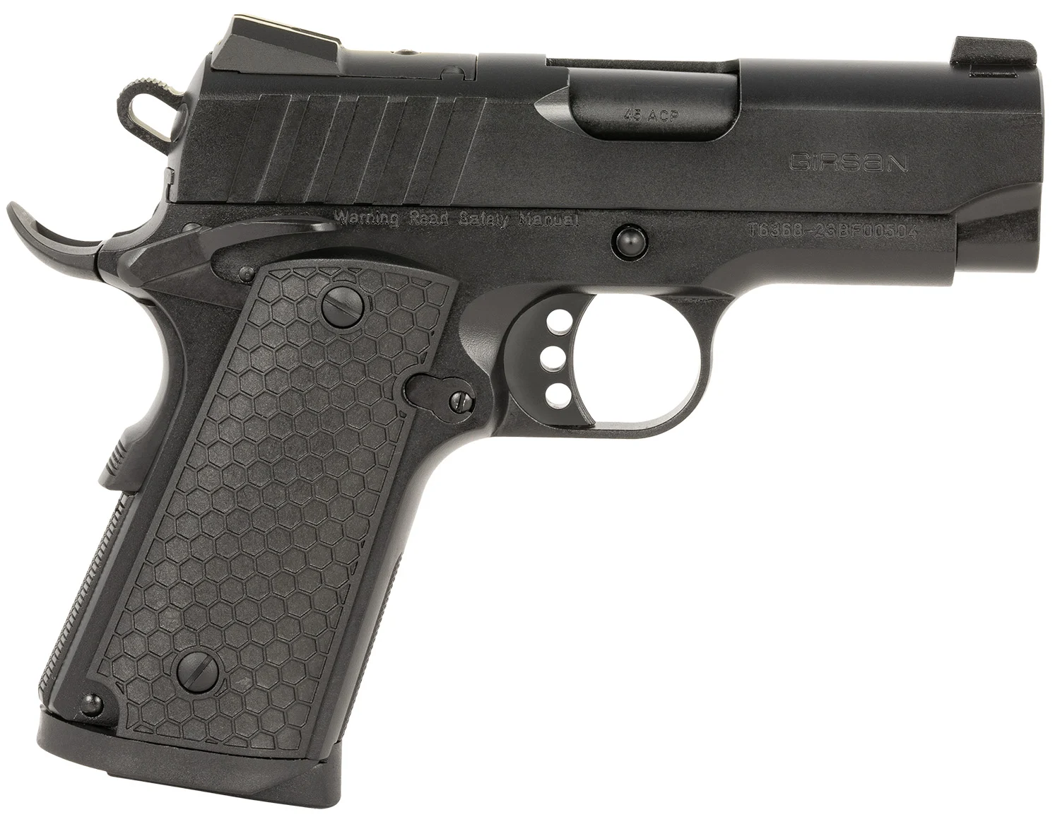 EAA GIRSAN 391041 MC1911 SC Influencer Sub-Compact 45 ACP 6+1 3.40" Blued Steel Barrel, Black Cerakote Optic Ready/Serrated Steel Slide & Frame w/Picatinny Rail & Beavertail, Gray Polymer Grip