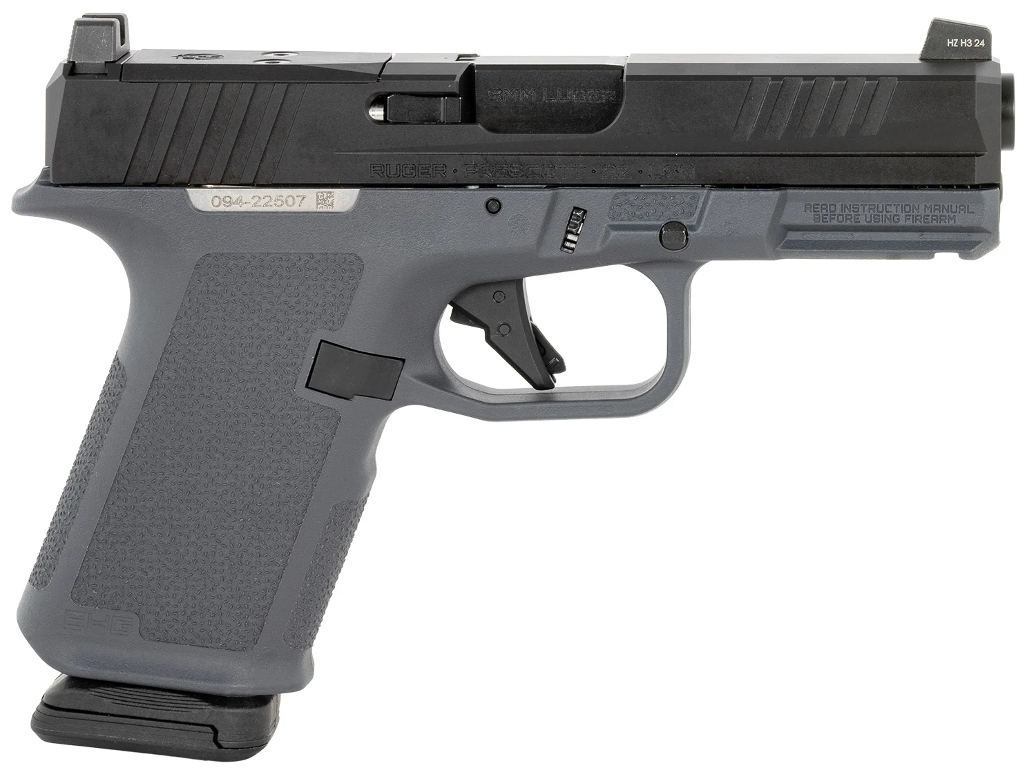 Ruger 19400 RXM 9mm 15+1 4" Black FNC Nitride Steel Barrel, Black FNC Nitride Optic Ready/Serrated Alloy Steel Slide, Stealth Gray Polymer Frame w/Accessory Rail, Stealth Gray Magpul Enhanced Grip
