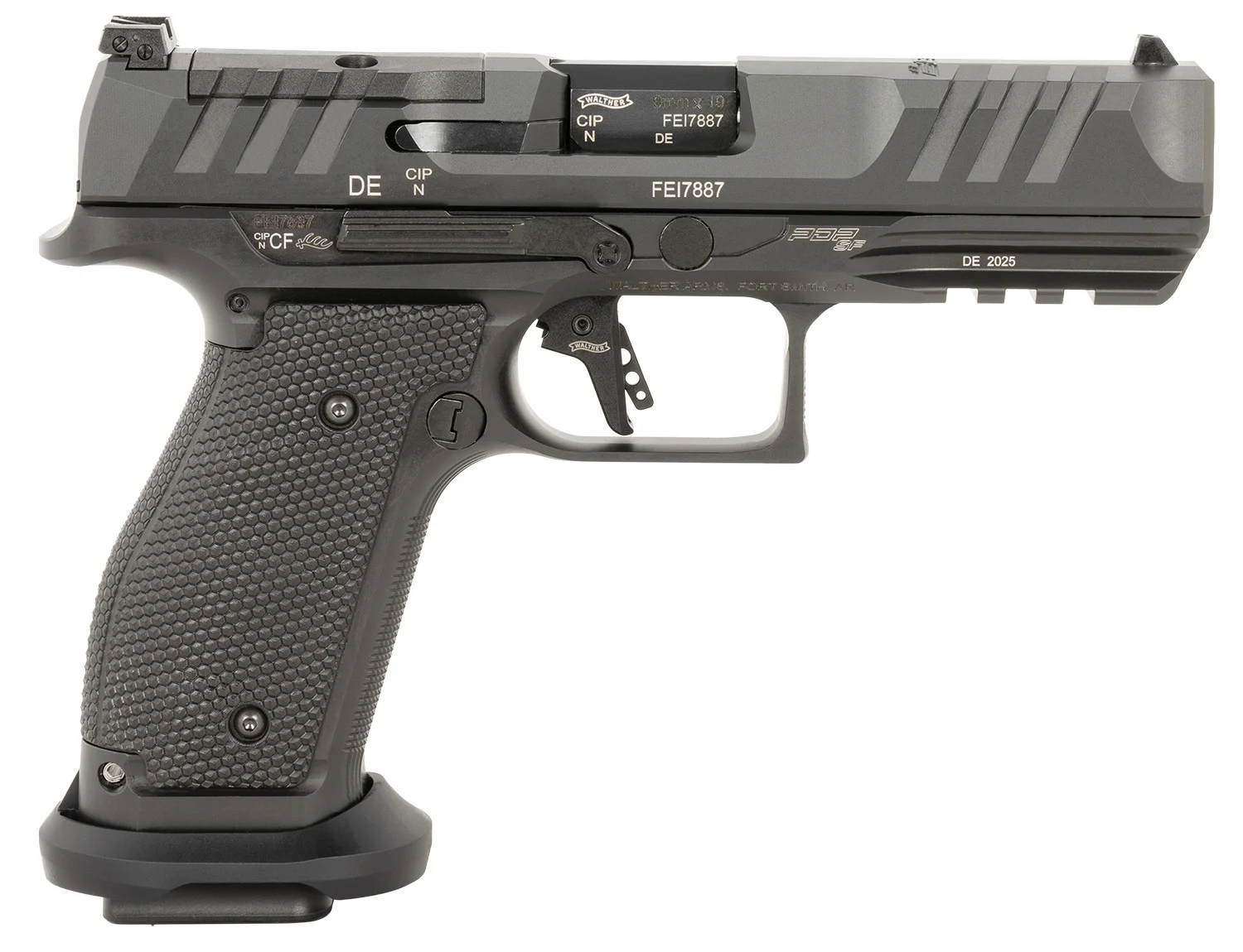 Walther Arms 2897008 PDP Pro Full Size Frame 9mm Luger 20+1 4.50" Black Steel Barrel, Black Optic Ready/Serrated Steel Slide, Black Steel Frame w/Picatinny Rail, Textured Polymer Grip