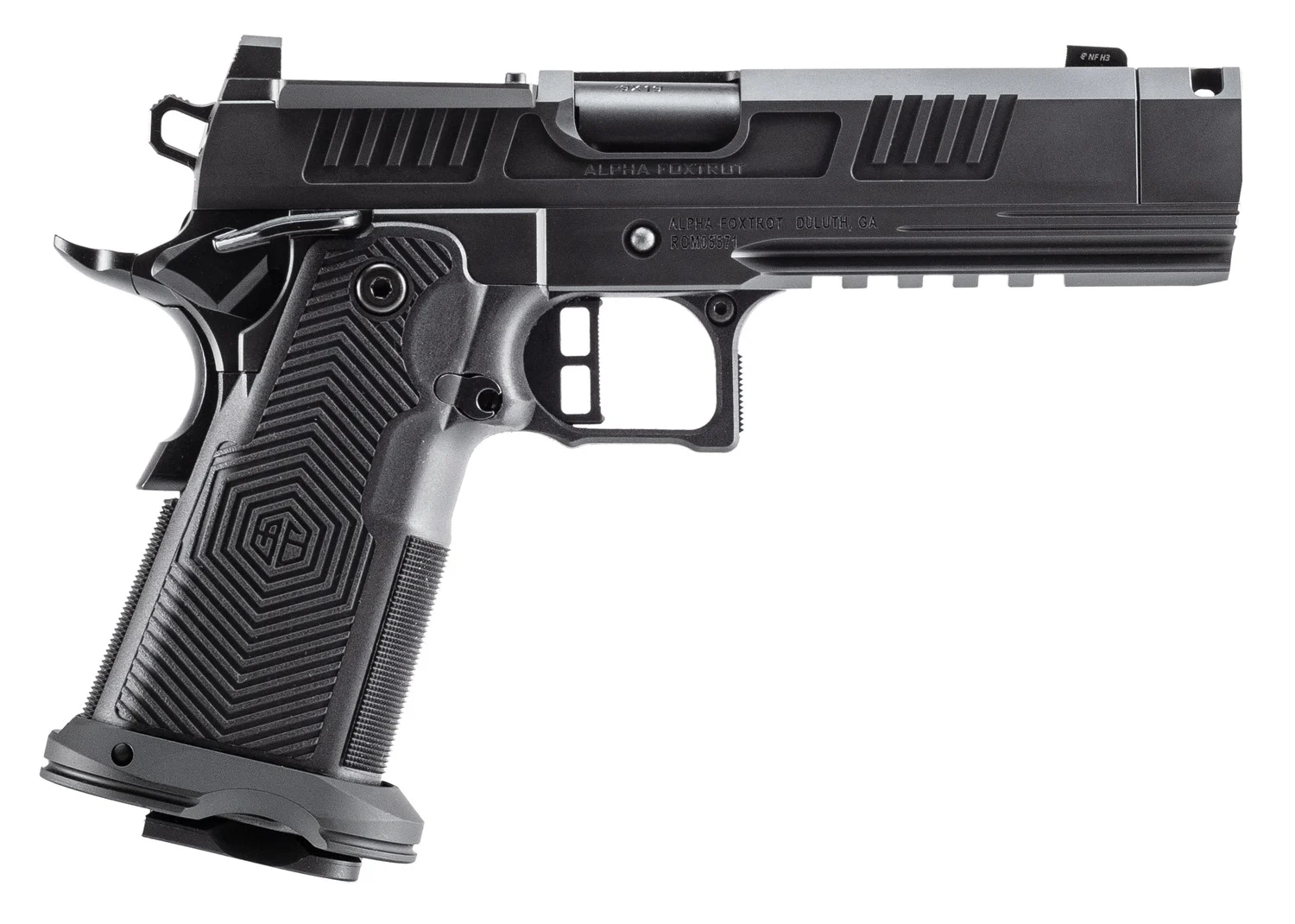 Alpha Foxtrot AA39X4CIG-XDBK13 AF1911 Romulus 45 ACP 13+1 4.25" Black DLC Stainless Steel Threaded Compensated Barrel, Optic Ready/Serrated Slide & Frame w/Beavertail & Picatinny Rail, RMR/RMSc Footpr