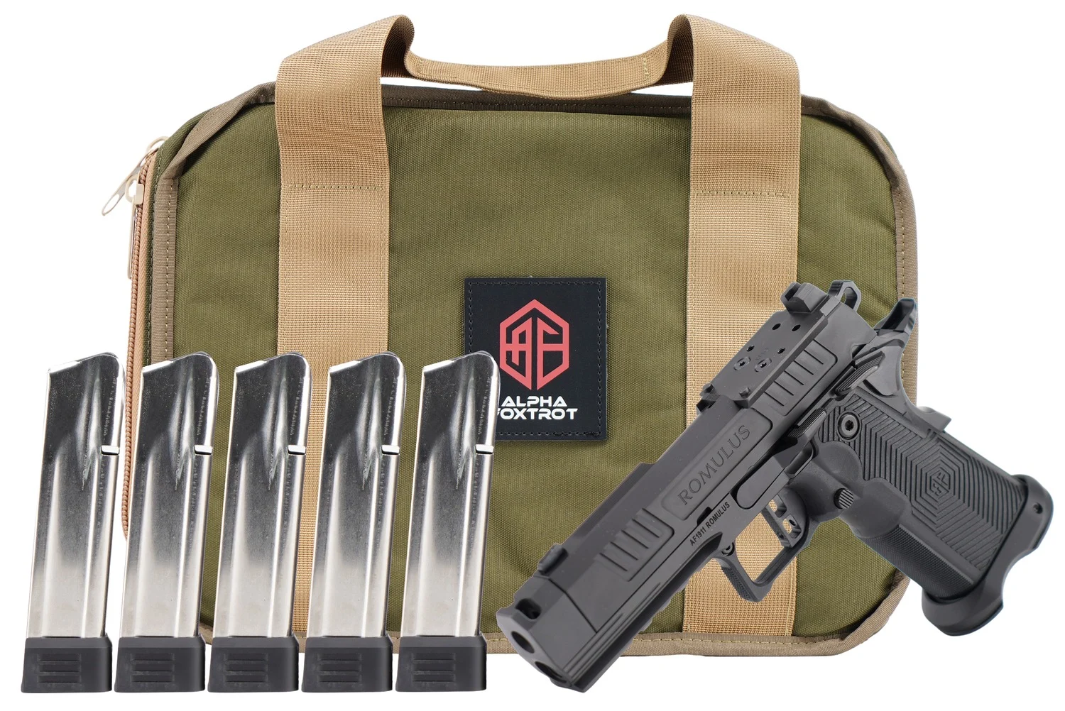Alpha Foxtrot AA39X1QIG-XDBK20-PROM AF1911 Romulus Promo Compact Frame 9mm Luger 20+1 3.50" Black DLC Threaded Compensated Barrel, Black DLC Stainless Steel Optic Ready/Serrated Slide & Frame w/Beaver - Alpha Foxtrot