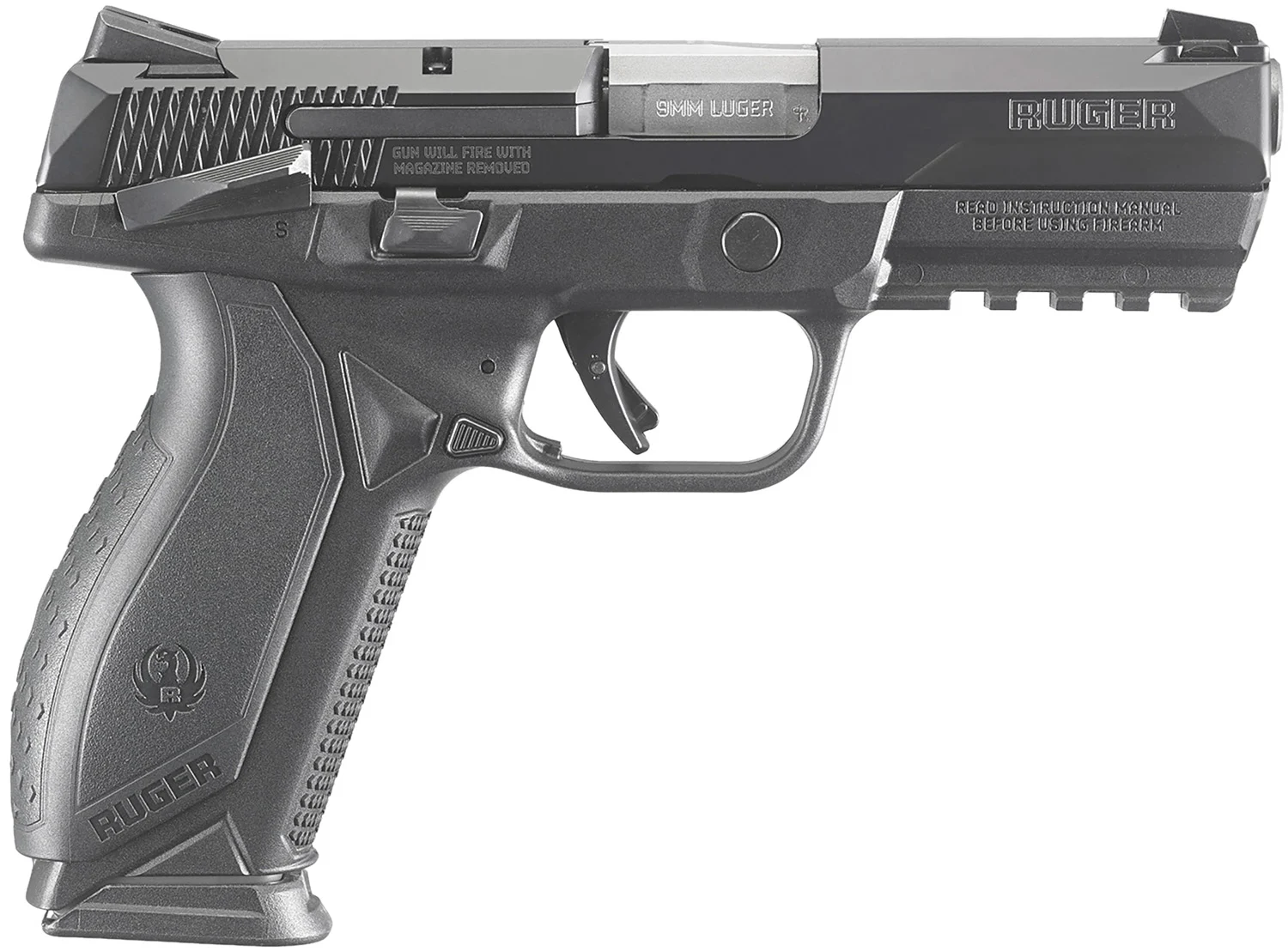 Ruger 8638 American Duty Frame 9mm Luger 10+1 4.20" Stainless Steel Barrel, Black Nitride Serrated Stainless Steel Slide, Black Polymer Frame w/Picatinny Rail, Textured Wraparound Grip, Right Hand