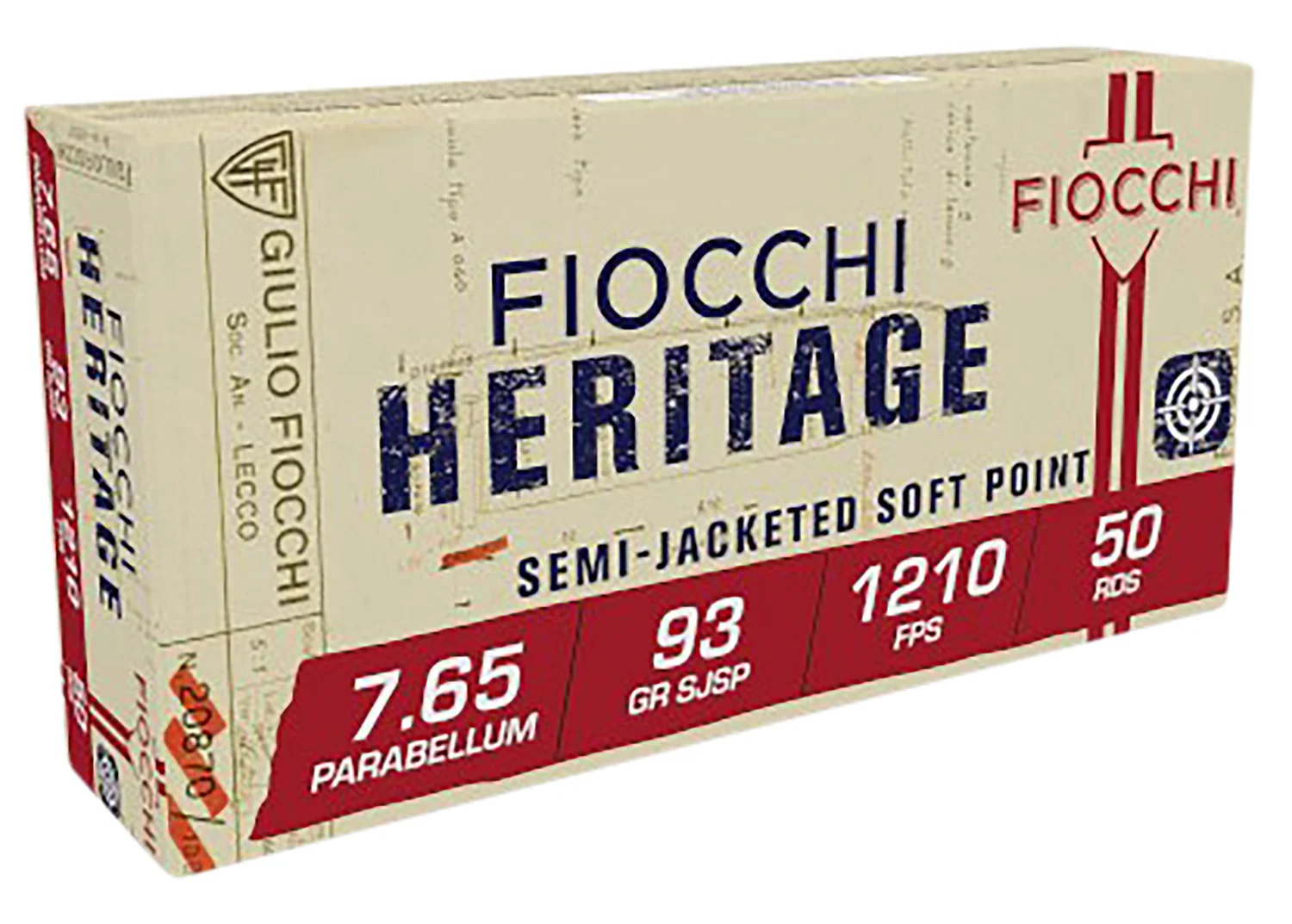 Fiocchi 765B Heritage 7.65x21mmParabellum 93gr Semi Jacketed Soft Point 50 Per Box/20 Case