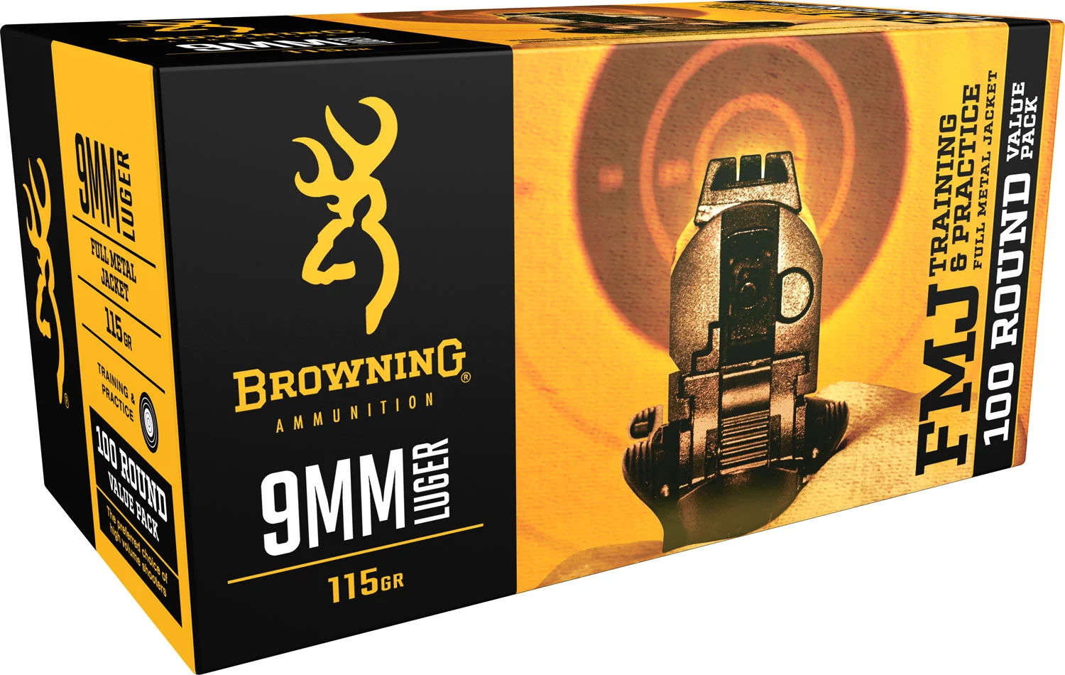 Browning Ammo B191800094 FMJ Value Pack 9mmLuger 115gr Full Metal Jacket 100 Per Box/5 Case - Browning