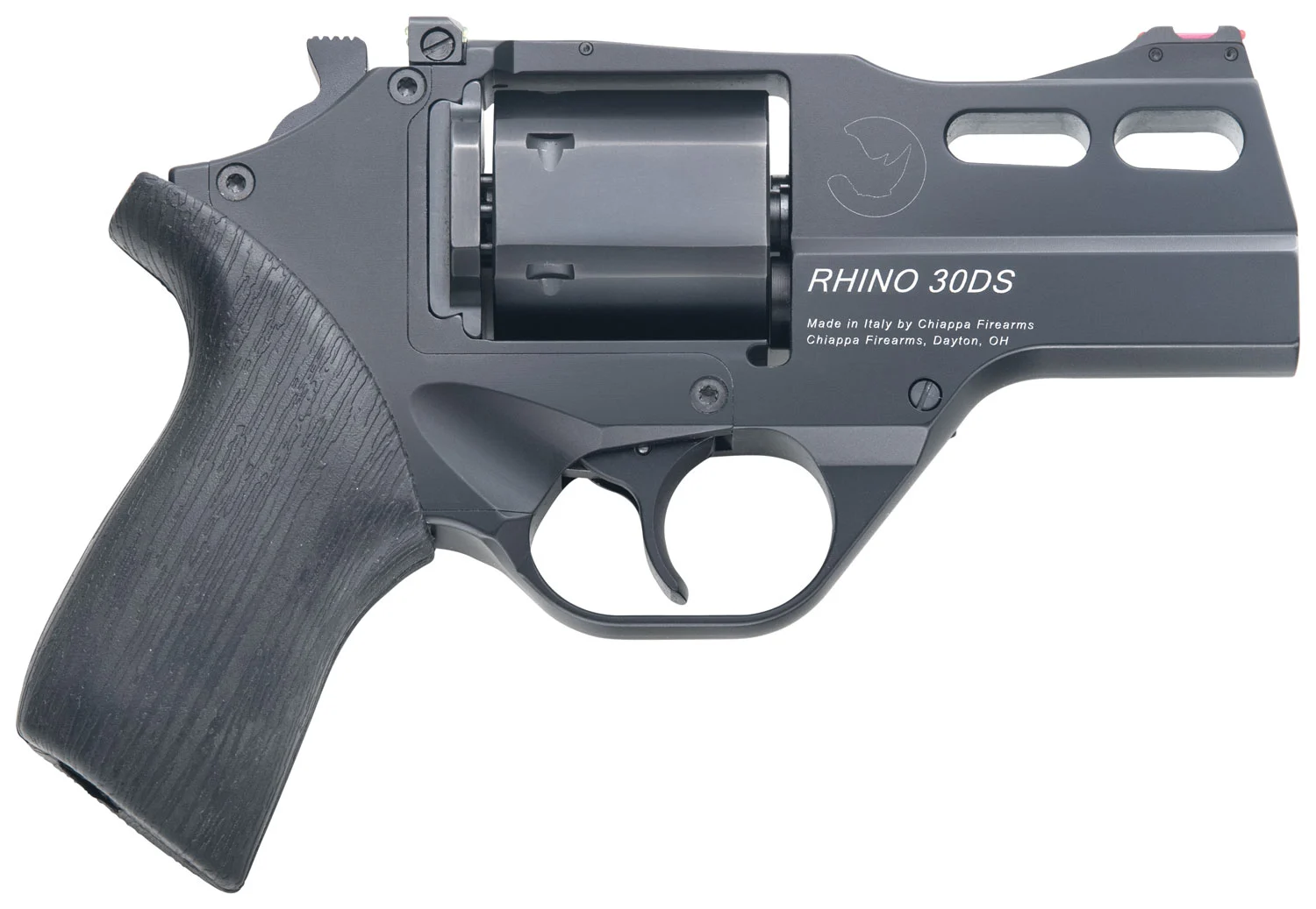 Chiappa Firearms CF340289 Rhino 30SAR *CA Compliant Small Frame 357 Mag 6 Shot, 3" Black Anodized Steel Barrel, Blued Cylinder, Black Anodized Aluminum Frame, Black Rubber Grip, Concealed Hammer