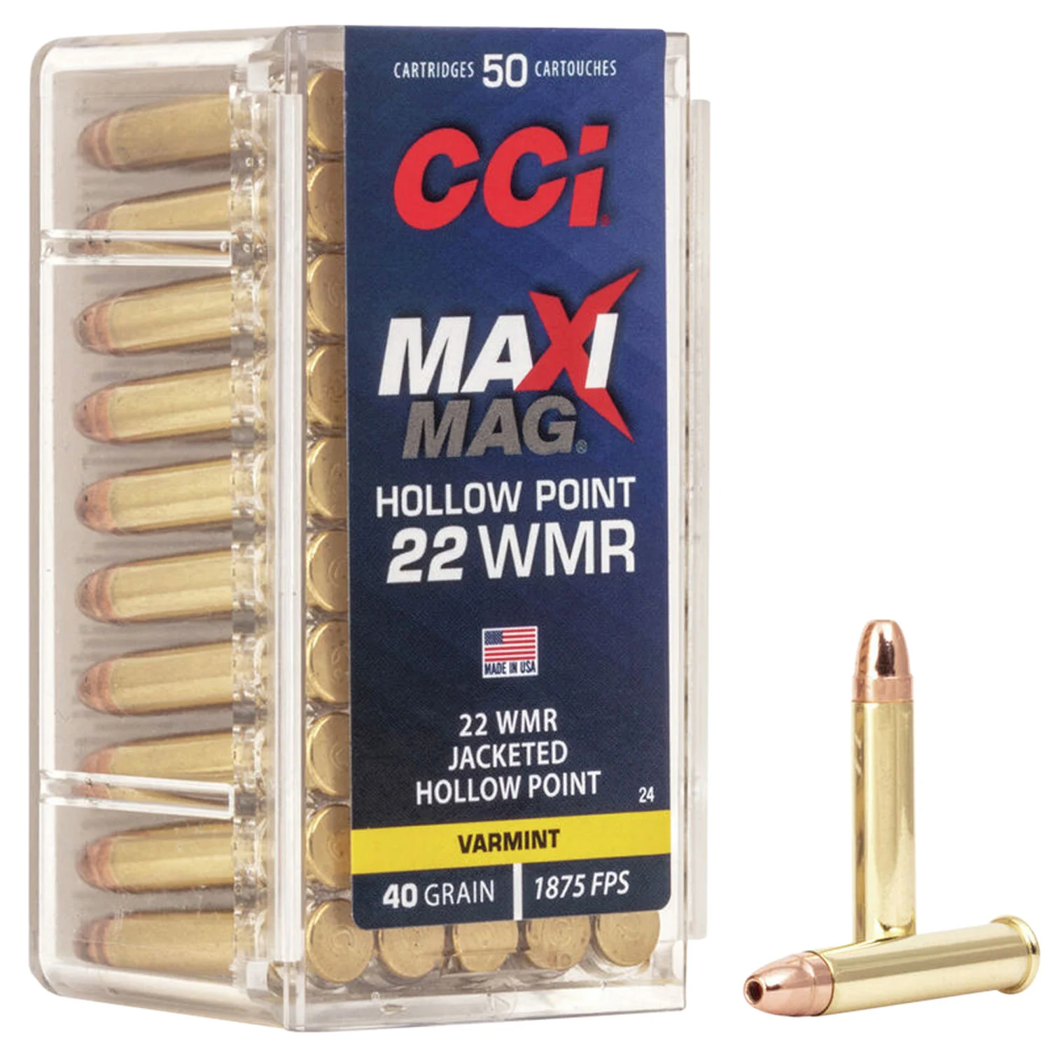 CCI Ammunition .22 WMR 40gr JHP Brass – 50rd