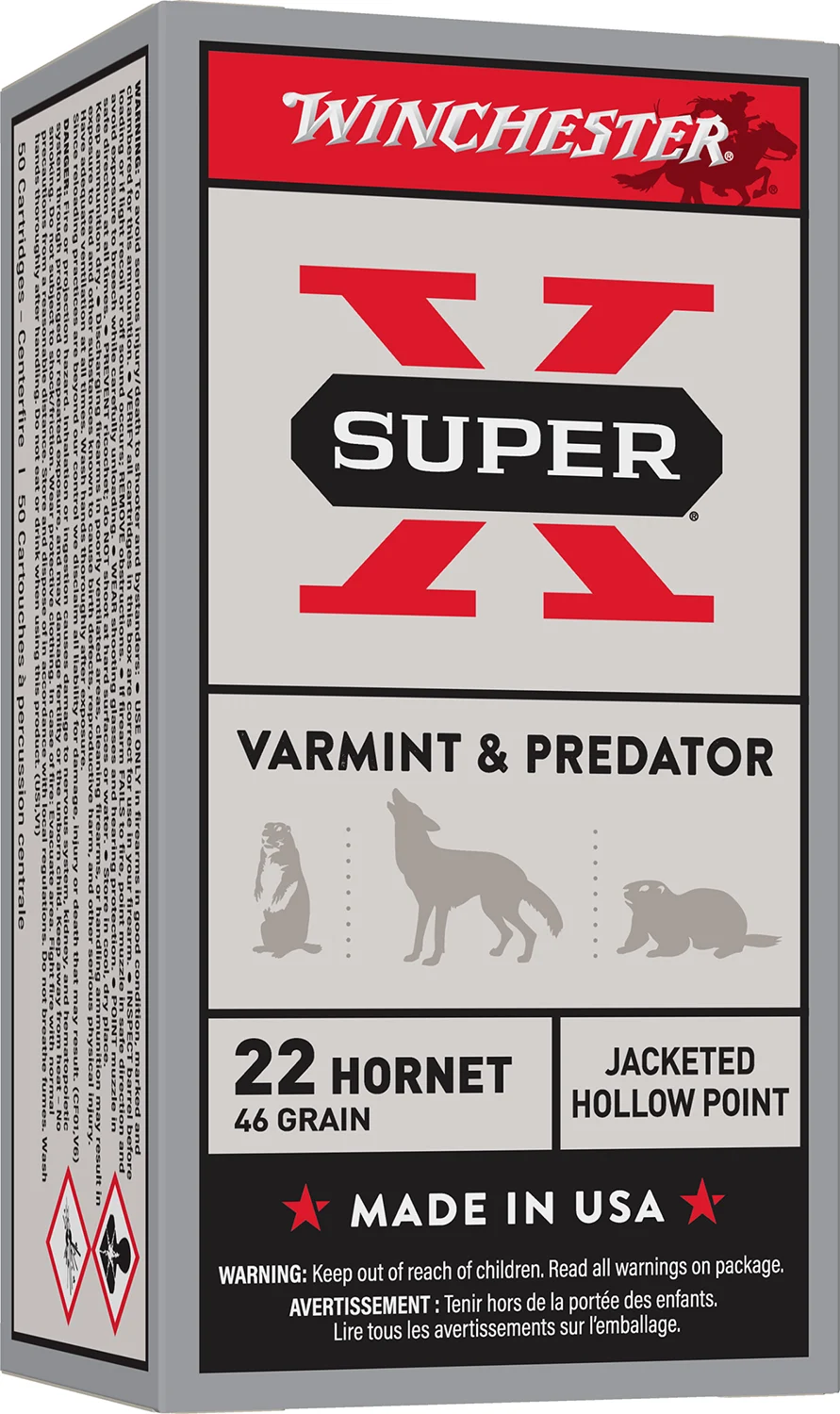 Winchester Ammo X22H2 Super X 22Hornet 46gr Jacketed Hollow Point 50 Per Box/10 Case