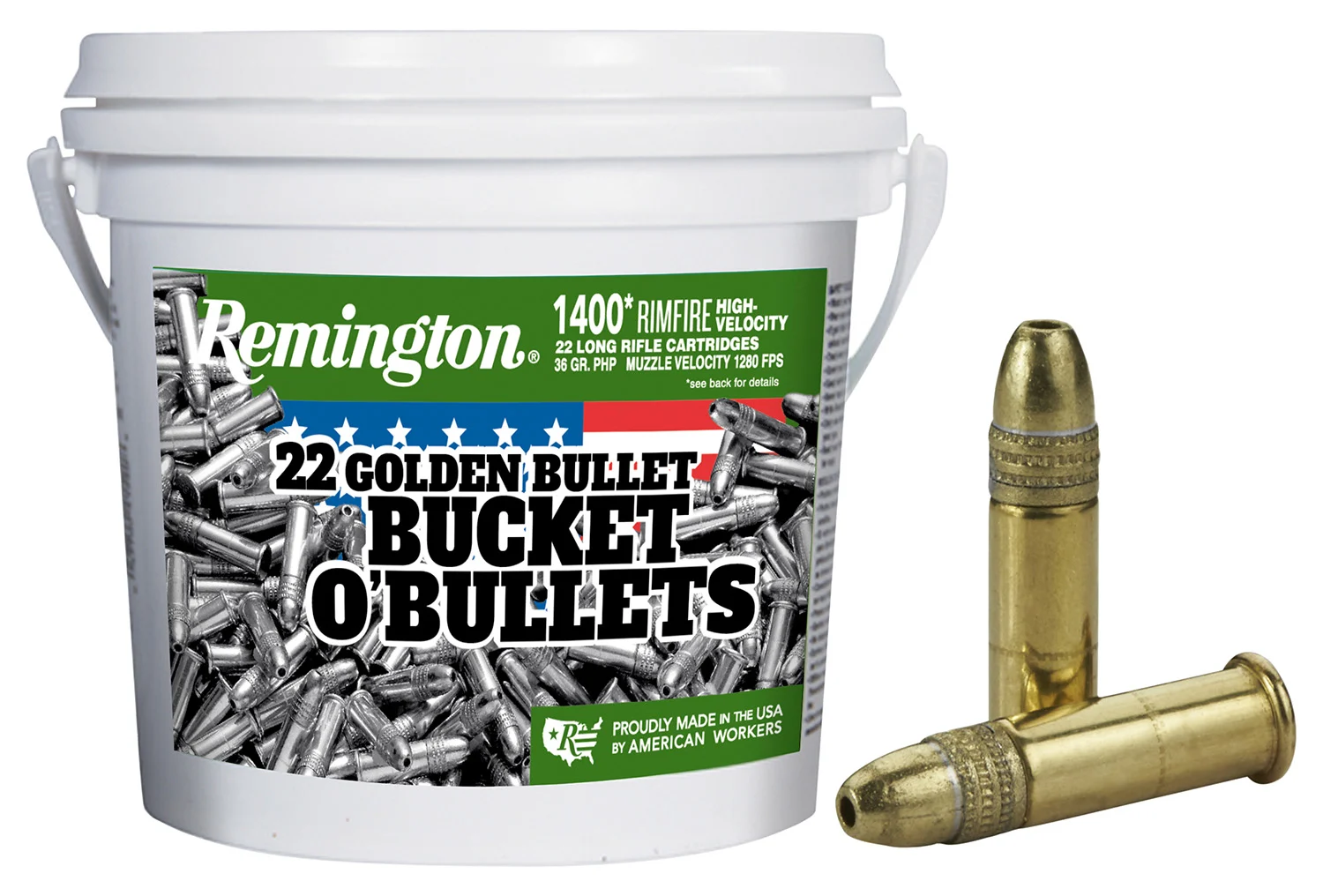Remington Ammunition 21231 Golden Bullet Bucket O Bullets 22LR 36gr Plated Hollow Point 1400 Per Box/4 Case *Bucket - Remington