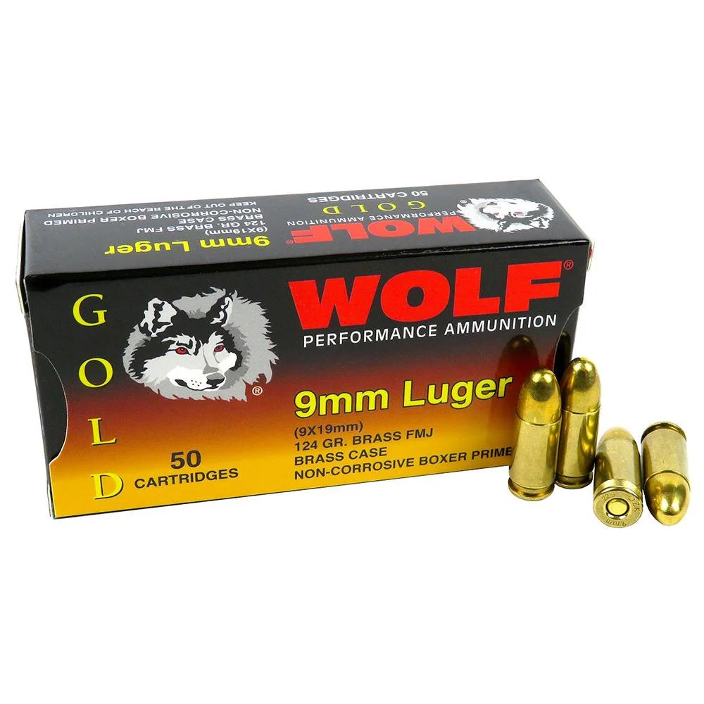 Wolf (Turkish) Gold Handgun Ammunition 9mm Luger 124gr FMJ 50/ct - Wolf Ammunition