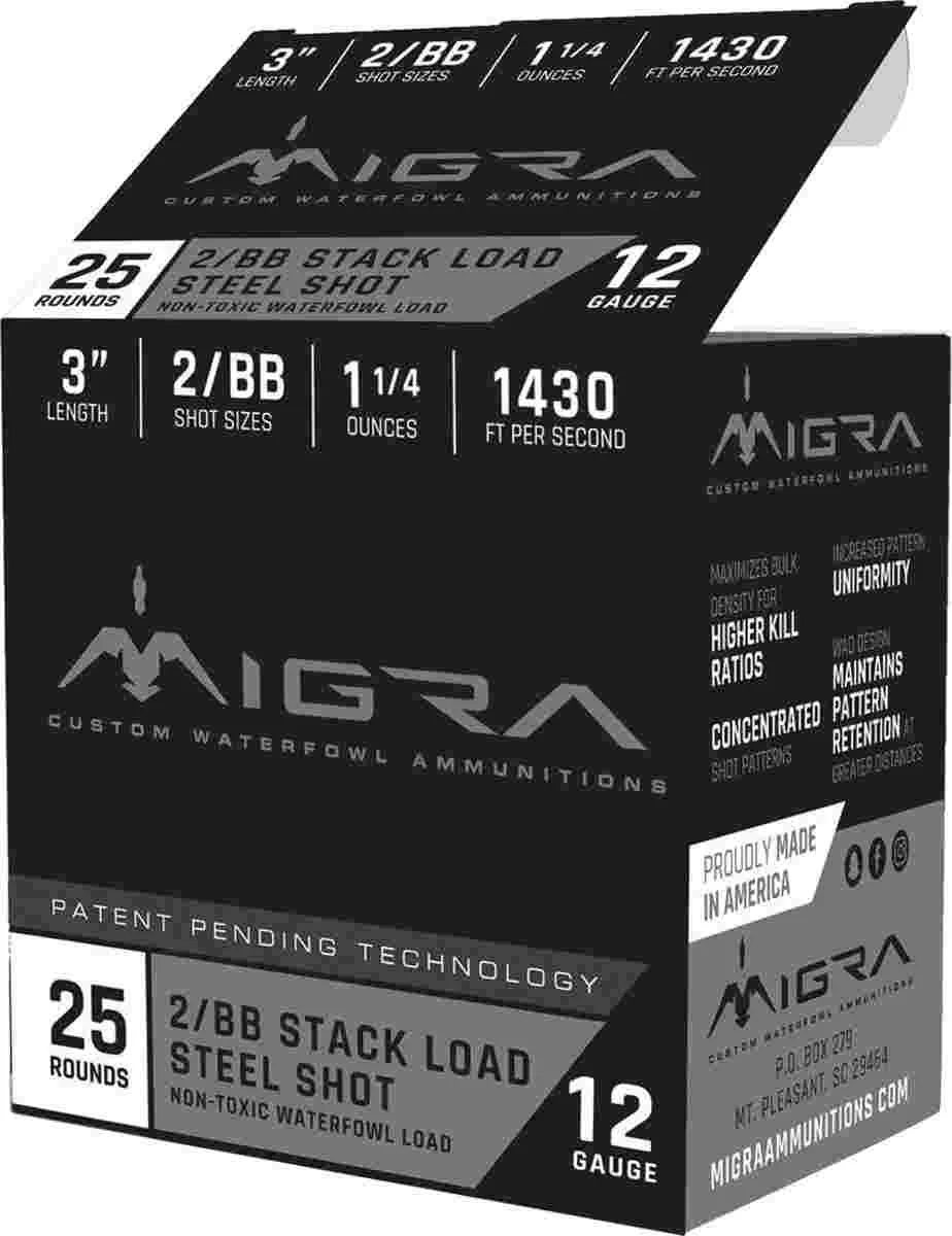 Migra Waterfowl Steel Shot Shotshell 12 ga 3" 1-1/4 oz 1430 fps #2-BB 25/ct