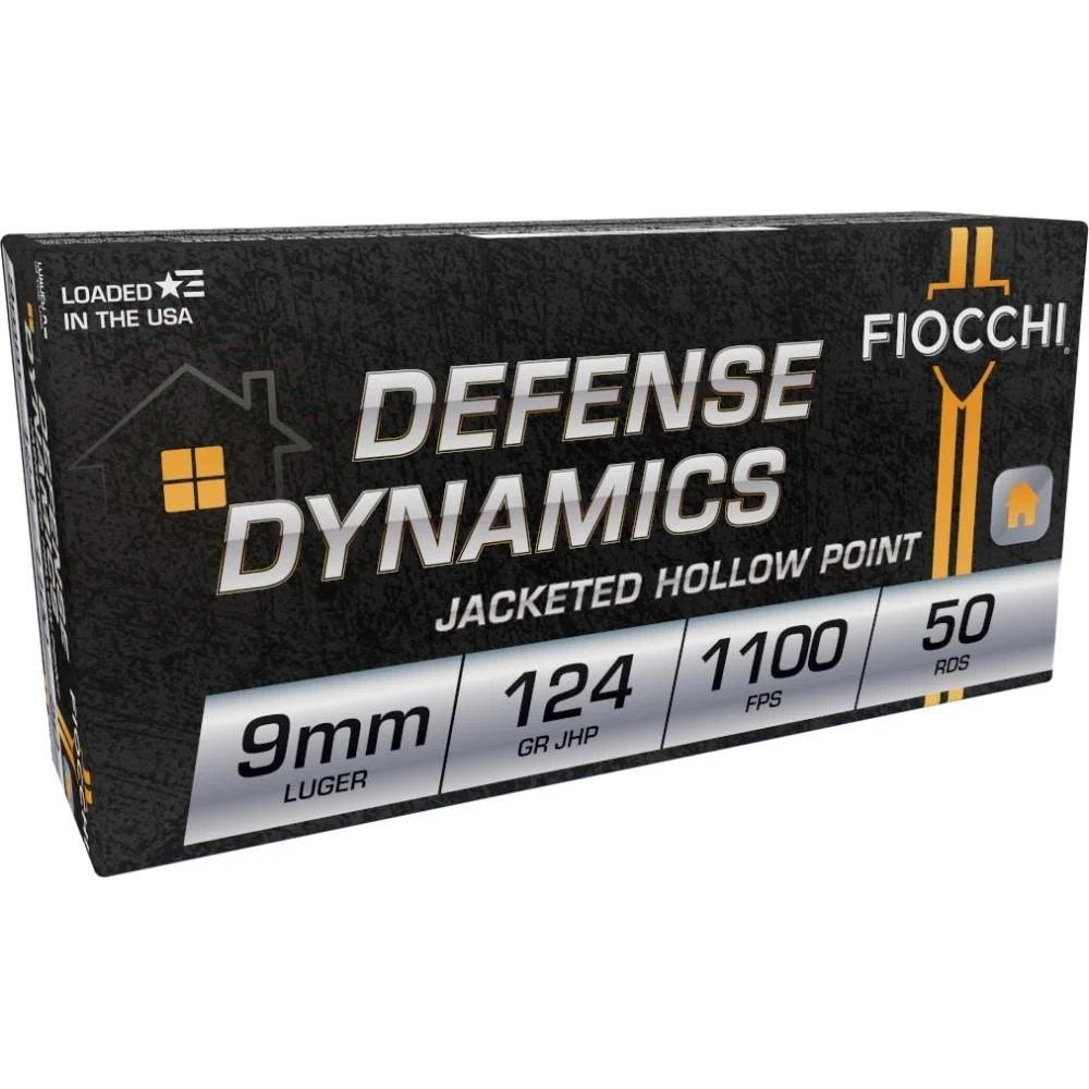 Fiocchi Defense Dynamics Handgun Ammunition 9mm Luger 124gr JHP 1100 fps 50/ct - Fiocchi