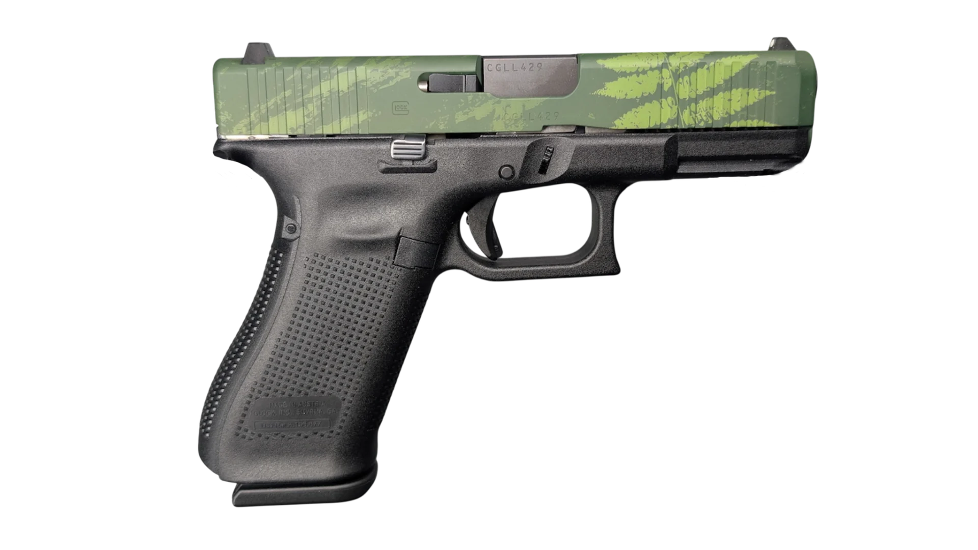 GLOCK 45 V ISLAND CAMO 9MM PISTOL 4" BLACK-BLK/GRN SLIDE FXD 3-17RD MAGS