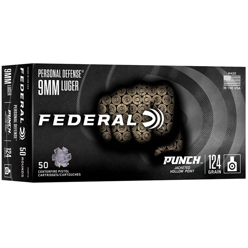 FEDERAL 9MM LUGER 124GR PUNCH JHP 50RD/BX 10BX/CS - Federal Ammunition