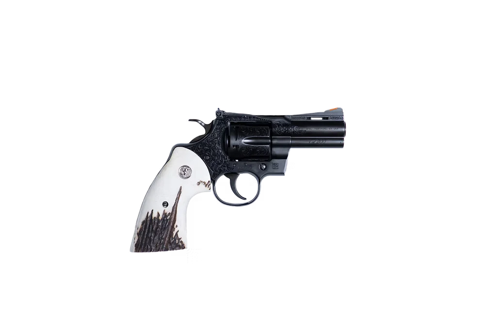 COLT PYTHON 357MAG REVOLVER 3" DEEP ENGRAVED, STAG GRIPS, 1 OF 200