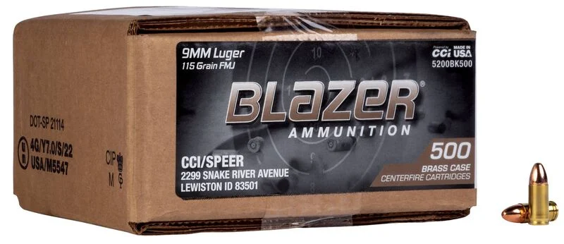 BLAZER BRASS 9MM 115G FMJ 500RD CASE - CCI Ammunition